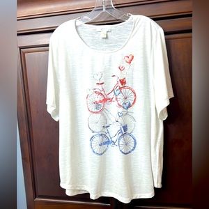 Cj banks Women's One World White Multi color Printed bikes Top / Blouse 1X